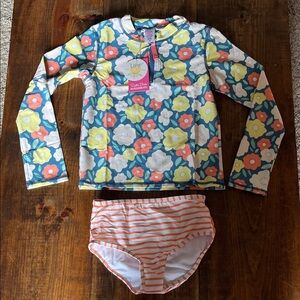 Ruffle Butts Floral Rashguard Set - Blue, Green, Orange, White